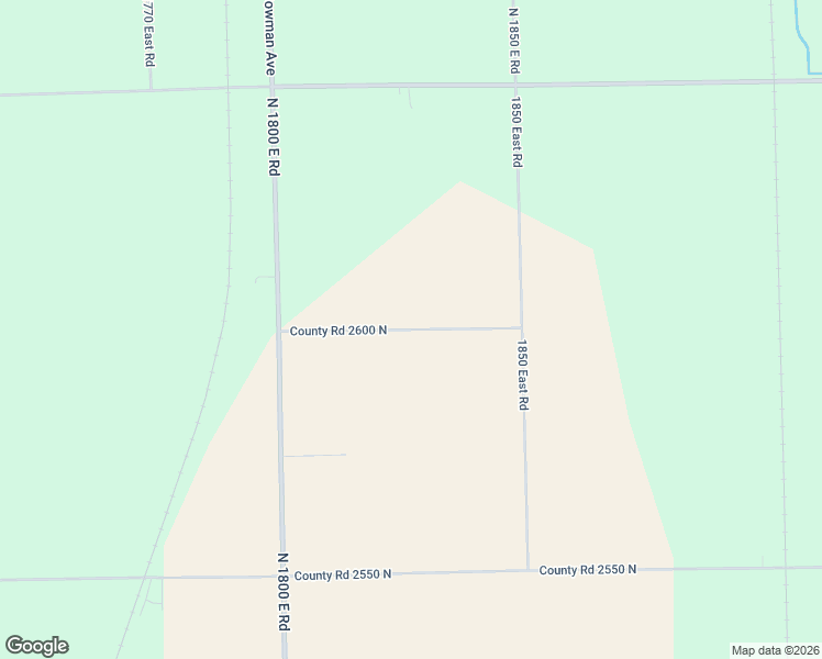 map of restaurants, bars, coffee shops, grocery stores, and more near County Road 2600 North in Vermilion County