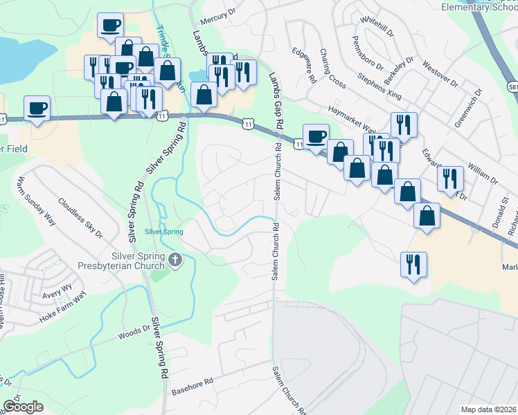 map of restaurants, bars, coffee shops, grocery stores, and more near 7115 Salem Park Circle in Mechanicsburg