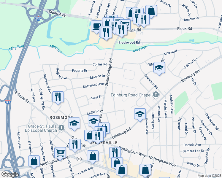 map of restaurants, bars, coffee shops, grocery stores, and more near 27 Corson Avenue in Hamilton Township