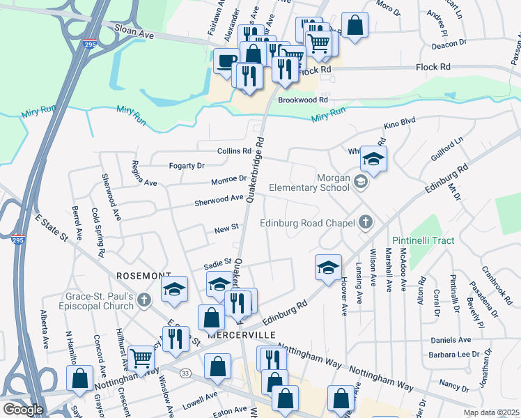 map of restaurants, bars, coffee shops, grocery stores, and more near 27 Corson Avenue in Hamilton Township