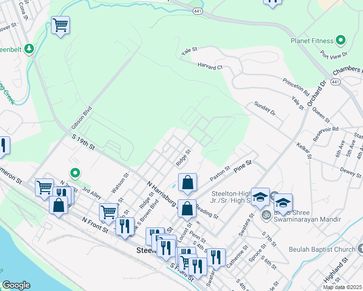 map of restaurants, bars, coffee shops, grocery stores, and more near 548 Lincoln Street in Steelton