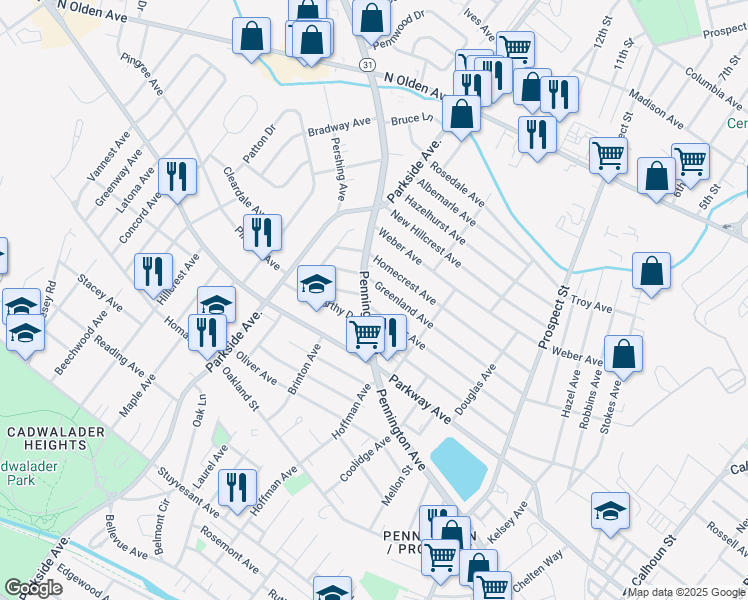 map of restaurants, bars, coffee shops, grocery stores, and more near 1058 Pennington Road in Ewing Township