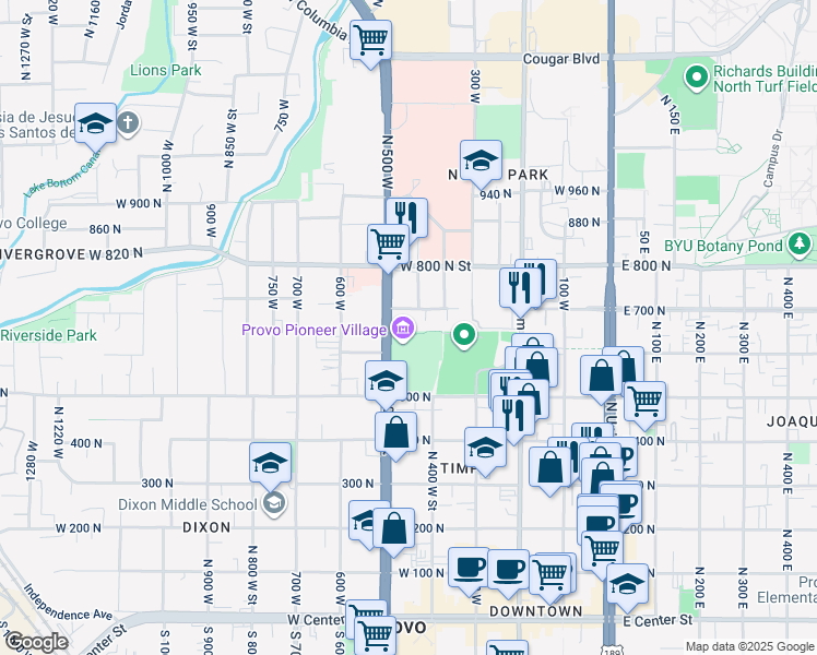 map of restaurants, bars, coffee shops, grocery stores, and more near 660 410 West in Provo
