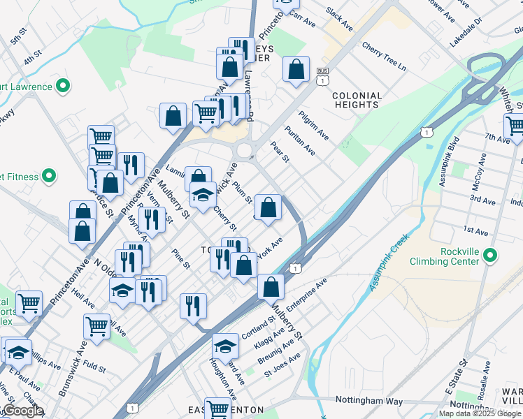 map of restaurants, bars, coffee shops, grocery stores, and more near 702 Plum Street in Trenton