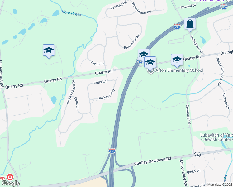 map of restaurants, bars, coffee shops, grocery stores, and more near 1759 Jockeys Way in Yardley