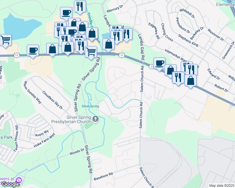 map of restaurants, bars, coffee shops, grocery stores, and more near 6406 Salem Park Circle in Mechanicsburg
