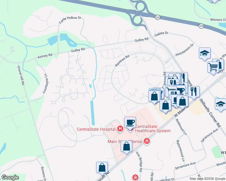 map of restaurants, bars, coffee shops, grocery stores, and more near 156 Cherry Tree Court in Freehold