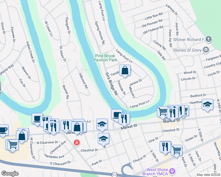 map of restaurants, bars, coffee shops, grocery stores, and more near 204 Prowell Drive in Camp Hill