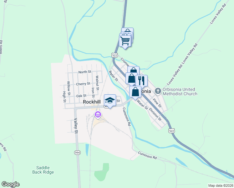 map of restaurants, bars, coffee shops, grocery stores, and more near Elm St in Rockhill