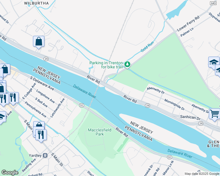 map of restaurants, bars, coffee shops, grocery stores, and more near 561 River Road in Trenton