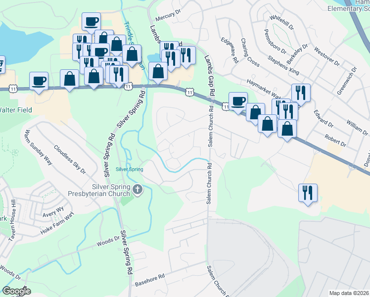 map of restaurants, bars, coffee shops, grocery stores, and more near 7106 Salem Park Circle in Mechanicsburg