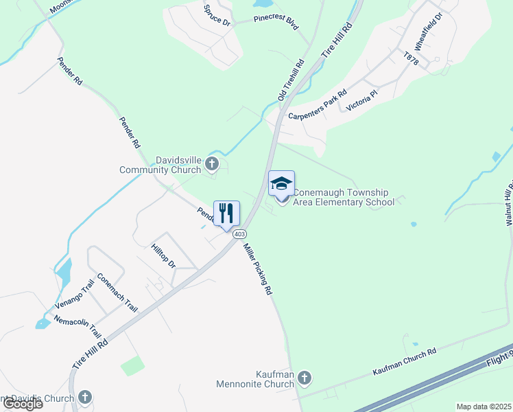 map of restaurants, bars, coffee shops, grocery stores, and more near 1516 Tire Hill Road in Johnstown