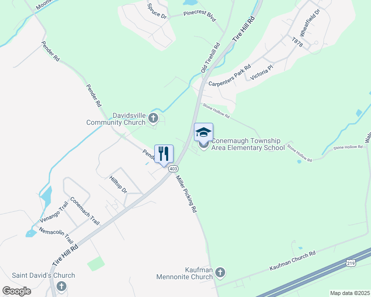 map of restaurants, bars, coffee shops, grocery stores, and more near 1516 Tire Hill Road in Johnstown