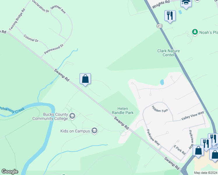 map of restaurants, bars, coffee shops, grocery stores, and more near 185 Liberty Drive in Newtown
