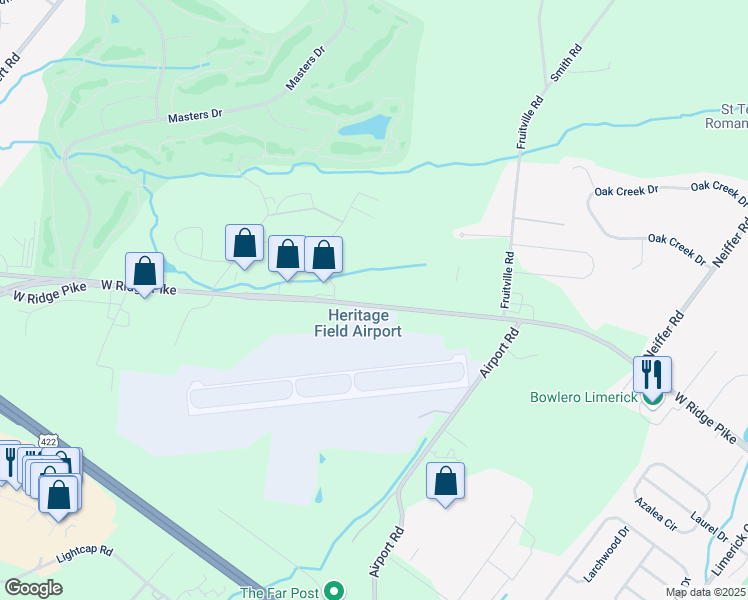 map of restaurants, bars, coffee shops, grocery stores, and more near 3334 West Ridge Pike in Pottstown