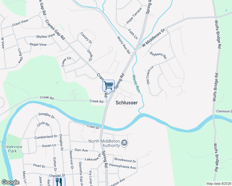 map of restaurants, bars, coffee shops, grocery stores, and more near 2291 Spring Road in Carlisle