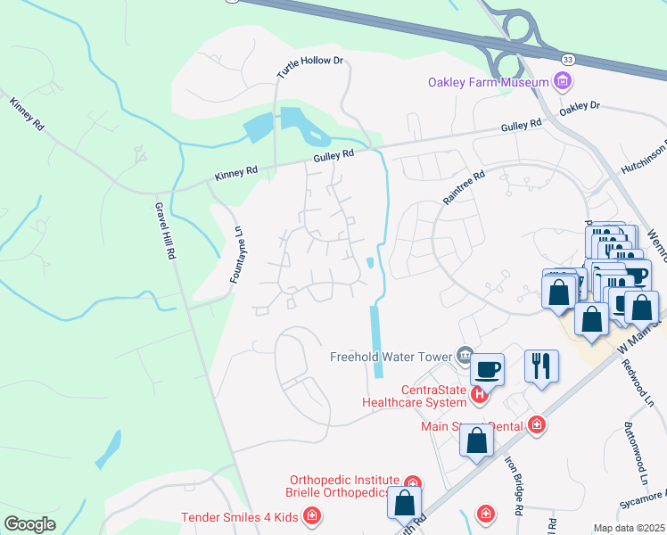 map of restaurants, bars, coffee shops, grocery stores, and more near 46 Jason Court in Freehold