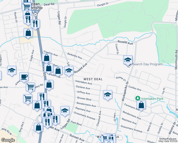 map of restaurants, bars, coffee shops, grocery stores, and more near 913 Franklin Avenue in Ocean Township