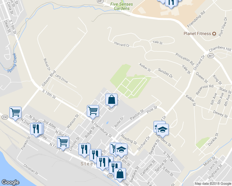 map of restaurants, bars, coffee shops, grocery stores, and more near 600 Lincoln Street in Steelton