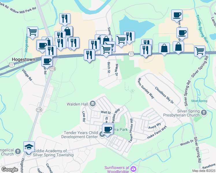 map of restaurants, bars, coffee shops, grocery stores, and more near 117 Maple Drive in Mechanicsburg