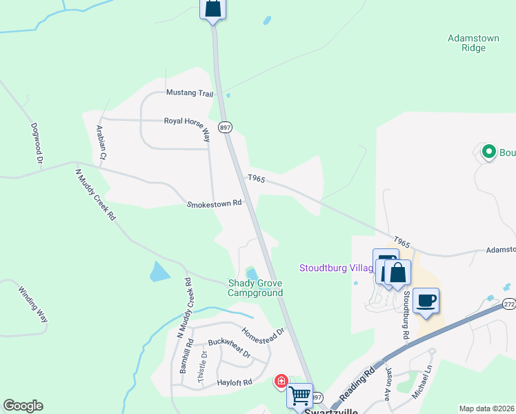 map of restaurants, bars, coffee shops, grocery stores, and more near 319 West Swartzville Road in Reinholds