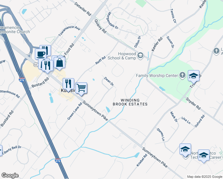 map of restaurants, bars, coffee shops, grocery stores, and more near 1331 Village Way in Lansdale