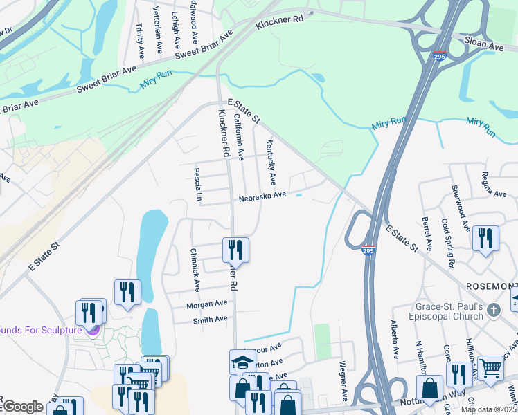 map of restaurants, bars, coffee shops, grocery stores, and more near 50 Nebraska Avenue in Hamilton Township