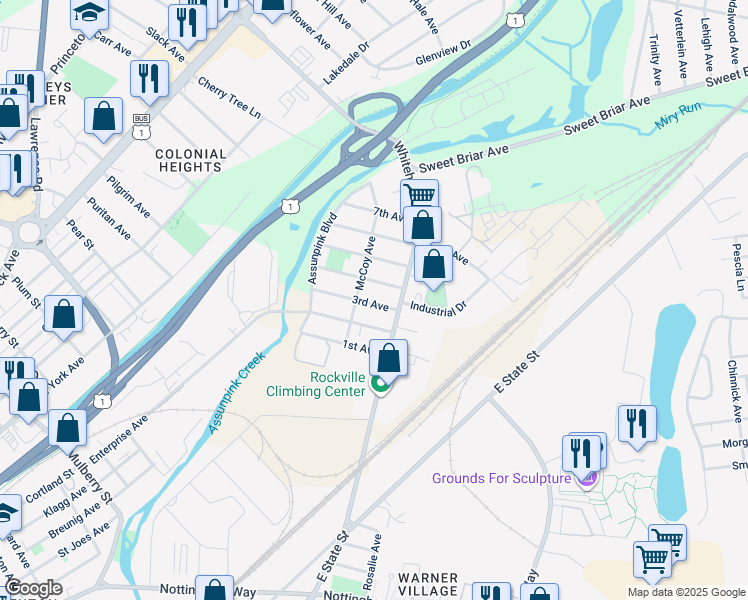 map of restaurants, bars, coffee shops, grocery stores, and more near 40 3rd Avenue in Hamilton Township