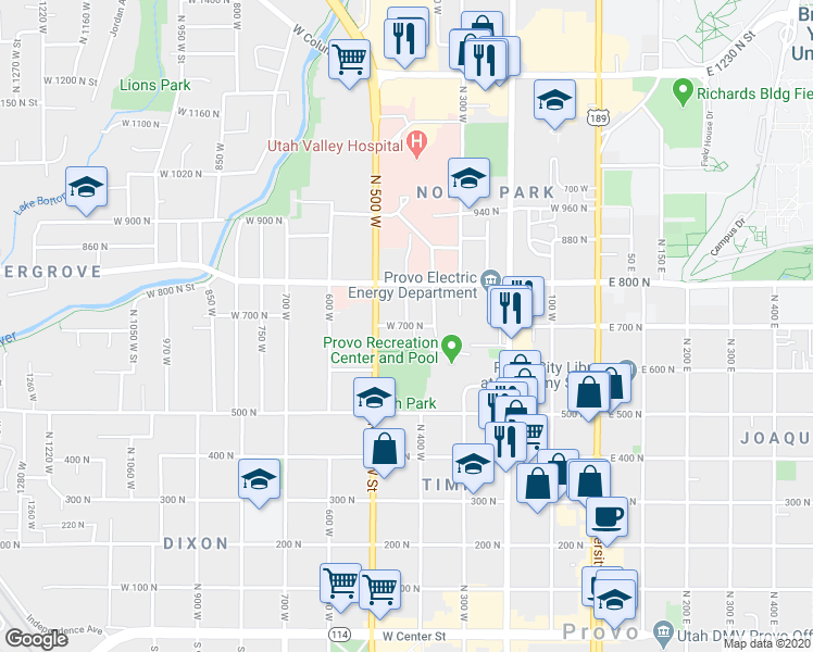 map of restaurants, bars, coffee shops, grocery stores, and more near 701 North 440 West Street in Provo