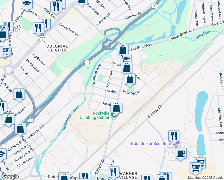 map of restaurants, bars, coffee shops, grocery stores, and more near 40 3rd Avenue in Hamilton Township