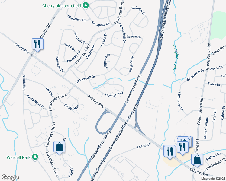 map of restaurants, bars, coffee shops, grocery stores, and more near 124 Mill Lane in Tinton Falls
