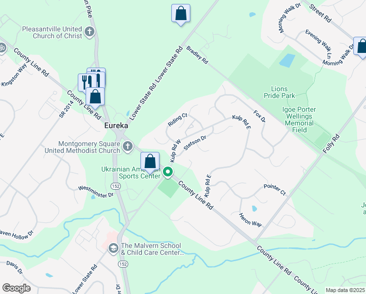 map of restaurants, bars, coffee shops, grocery stores, and more near 136 Stetson Drive in Chalfont