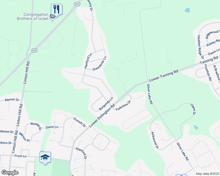 map of restaurants, bars, coffee shops, grocery stores, and more near 235 Burgundy Lane in Newtown
