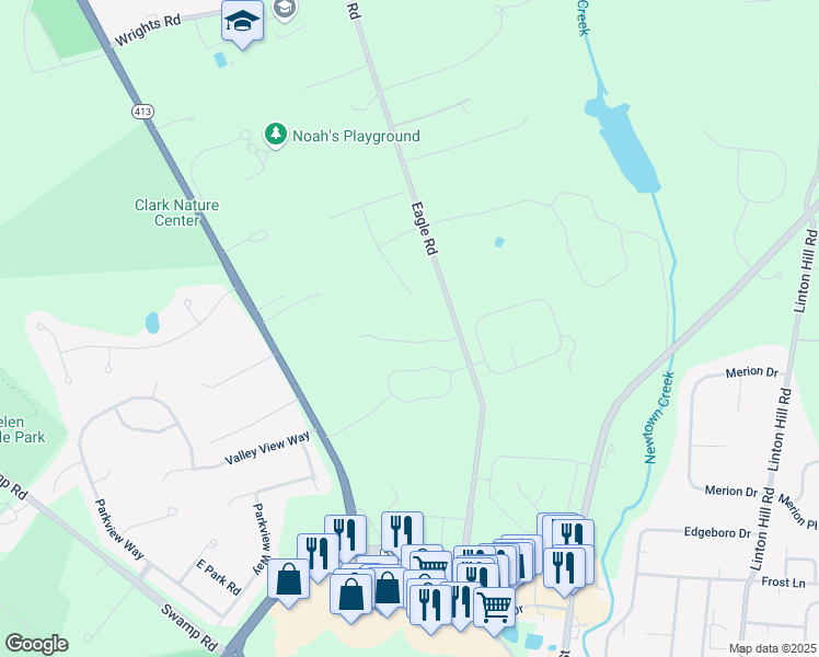 map of restaurants, bars, coffee shops, grocery stores, and more near 6 Kuhars Way in Newtown