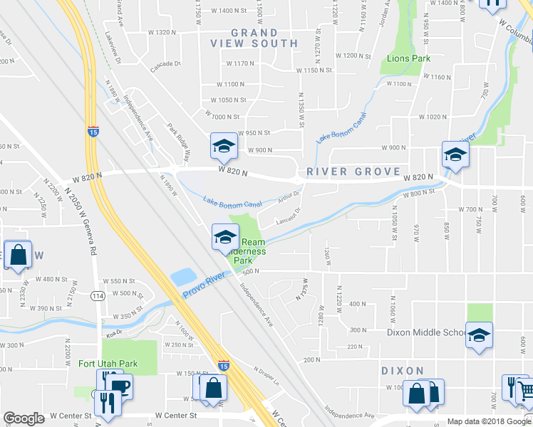 map of restaurants, bars, coffee shops, grocery stores, and more near 1489 Arthur Drive in Provo