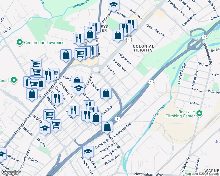 map of restaurants, bars, coffee shops, grocery stores, and more near 701 Strawberry Street in Trenton