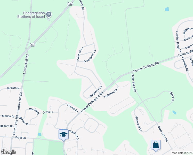 map of restaurants, bars, coffee shops, grocery stores, and more near 235 Burgundy Lane in Newtown