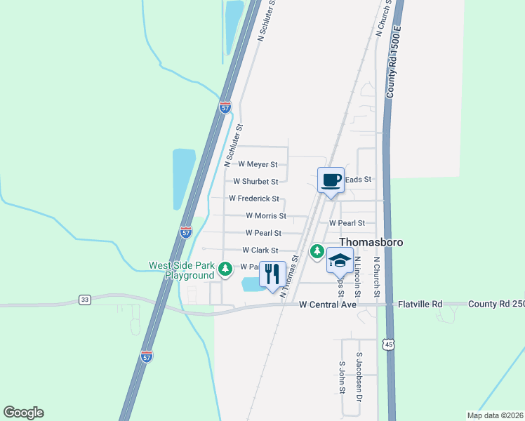 map of restaurants, bars, coffee shops, grocery stores, and more near 507 West Frederick Street in Thomasboro