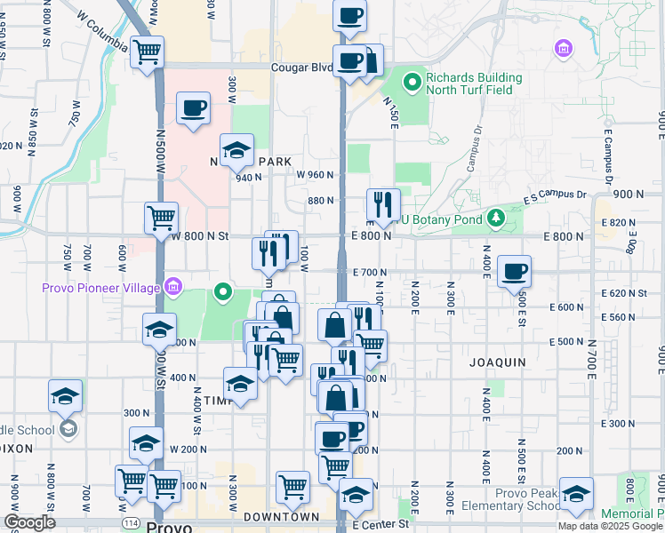 map of restaurants, bars, coffee shops, grocery stores, and more near in Provo