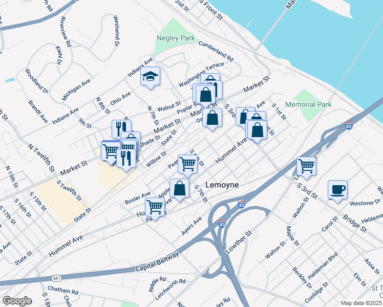 map of restaurants, bars, coffee shops, grocery stores, and more near 533 Bosler Avenue in Lemoyne