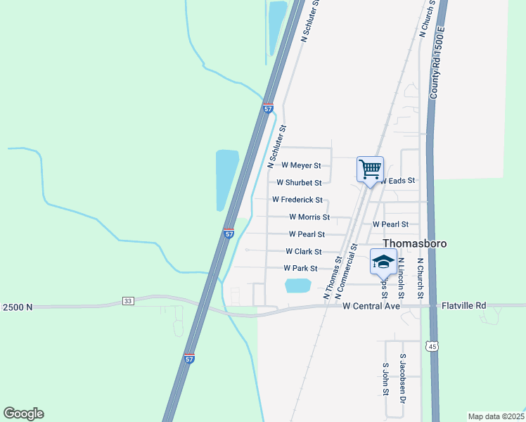 map of restaurants, bars, coffee shops, grocery stores, and more near 703 West Frederick Street in Thomasboro