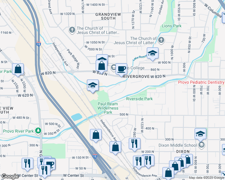 map of restaurants, bars, coffee shops, grocery stores, and more near 1483 Arthur Drive in Provo