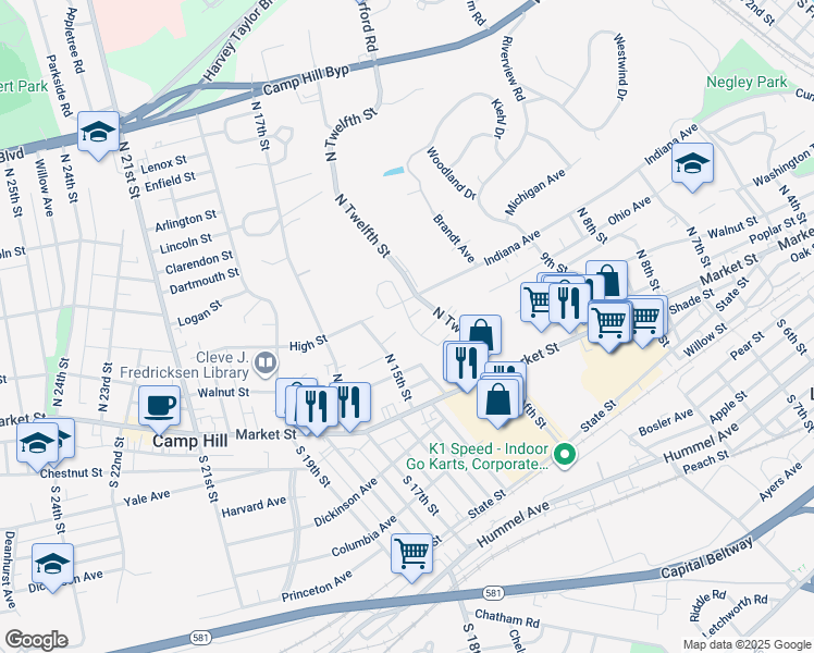map of restaurants, bars, coffee shops, grocery stores, and more near 12 Dougherty Drive in Lemoyne