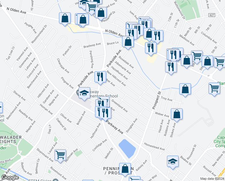 map of restaurants, bars, coffee shops, grocery stores, and more near 252 Homecrest Avenue in Ewing Township