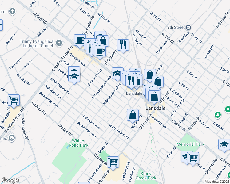 map of restaurants, bars, coffee shops, grocery stores, and more near 438 Derstine Avenue in Lansdale