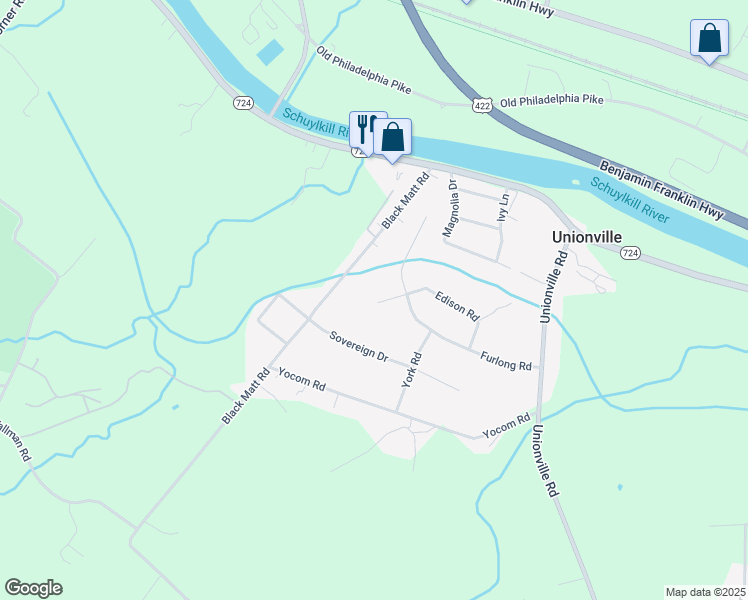 map of restaurants, bars, coffee shops, grocery stores, and more near 103 Edison Road in Douglassville