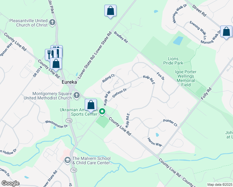 map of restaurants, bars, coffee shops, grocery stores, and more near 180 Stetson Dr in Chalfont