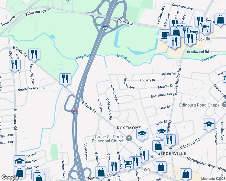 map of restaurants, bars, coffee shops, grocery stores, and more near 9 Verona Avenue in Hamilton Township