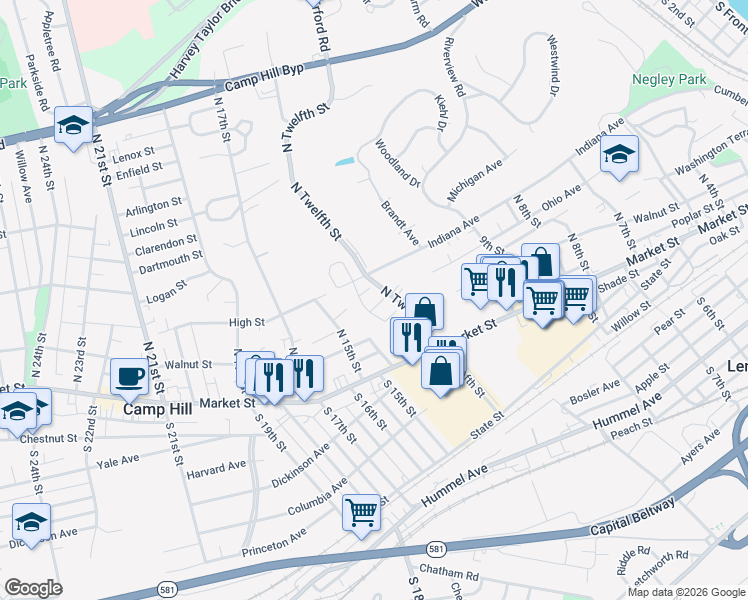map of restaurants, bars, coffee shops, grocery stores, and more near 4 Jay Circle in Lemoyne