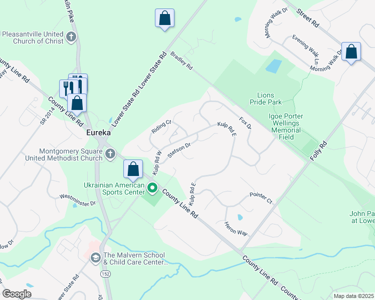 map of restaurants, bars, coffee shops, grocery stores, and more near 175 Stetson Drive in Chalfont